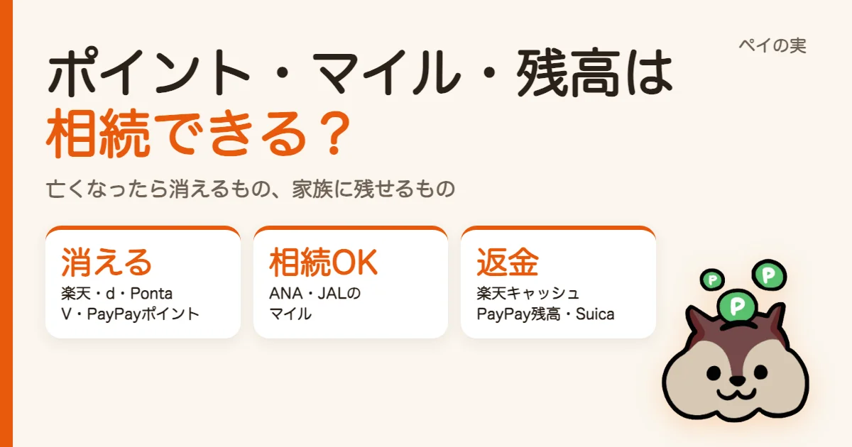 ポイント・マイル・プリペイド残高は相続できる？各社の規約を読み比べ｜亡くなったら消えるポイントと、家族に残せるマイル・残高